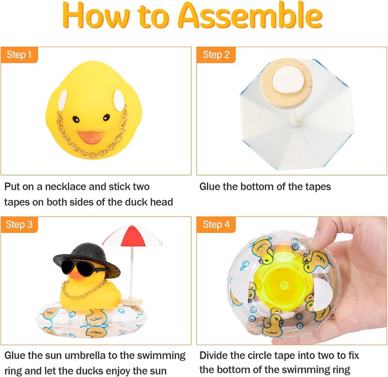 wonuu Rubber Duck Car Ornaments Duck Car Dashboard Decorations for Cute Car Accessories with Straw Hat Necklace Sun Umbrella and Sunglasses, Green - Image 3